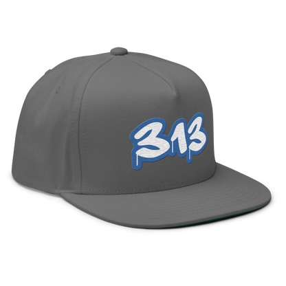 Detroit '313' Flat Bill Snapback (Motor Town Blue Tag Font)