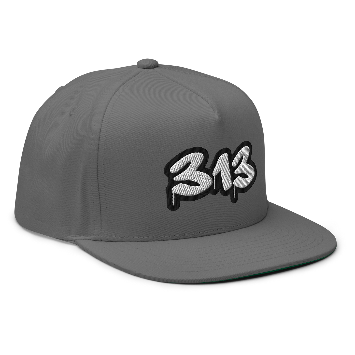 Detroit '313' Flat BIll Snapback (White/Black Tag Font)