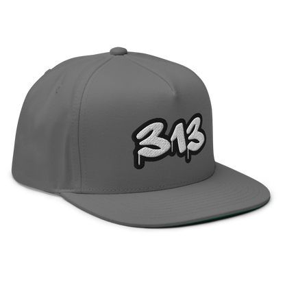 Detroit '313' Flat BIll Snapback (White/Black Tag Font)