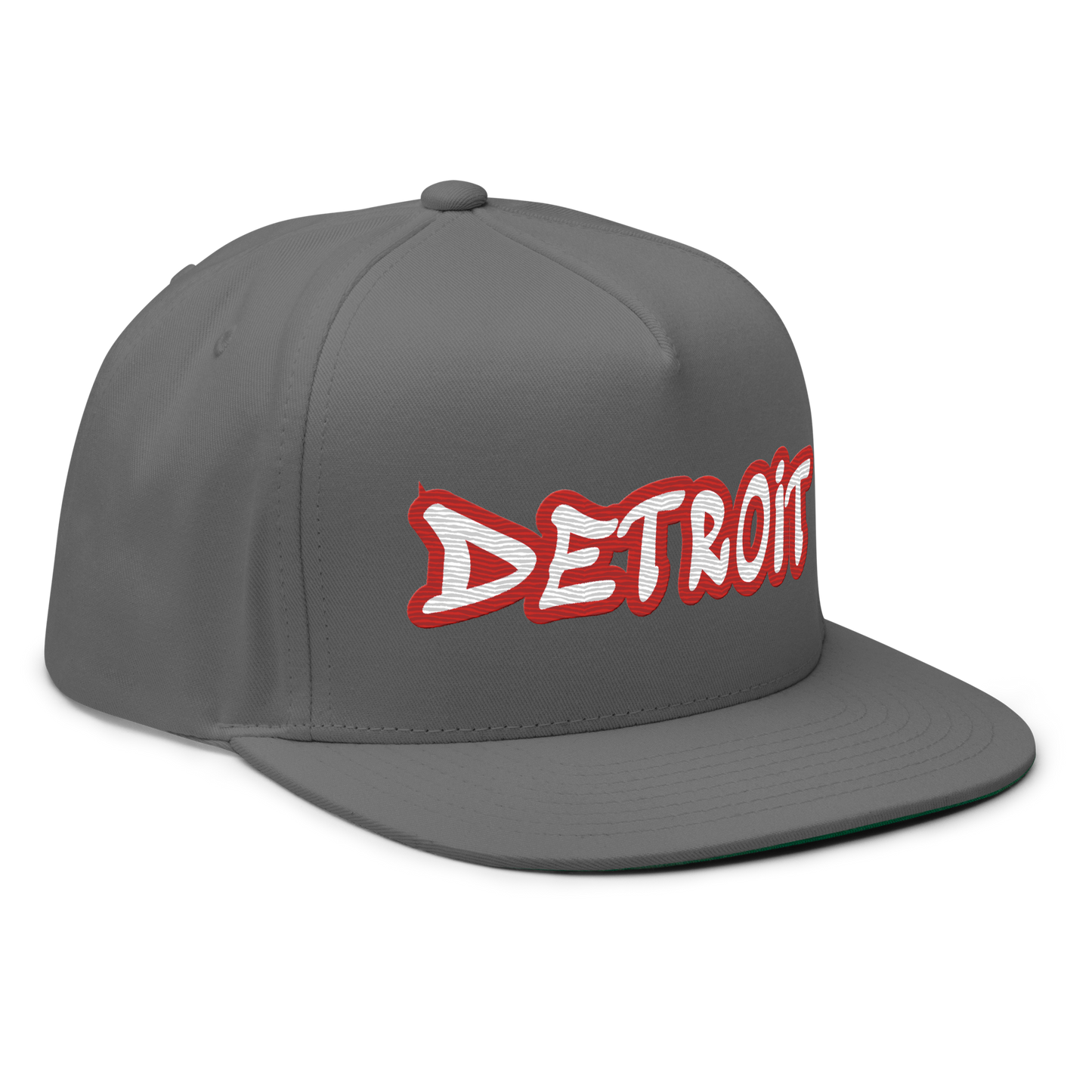 'Detroit' Flat Bill Snapback (Aliform Red Tag Font)