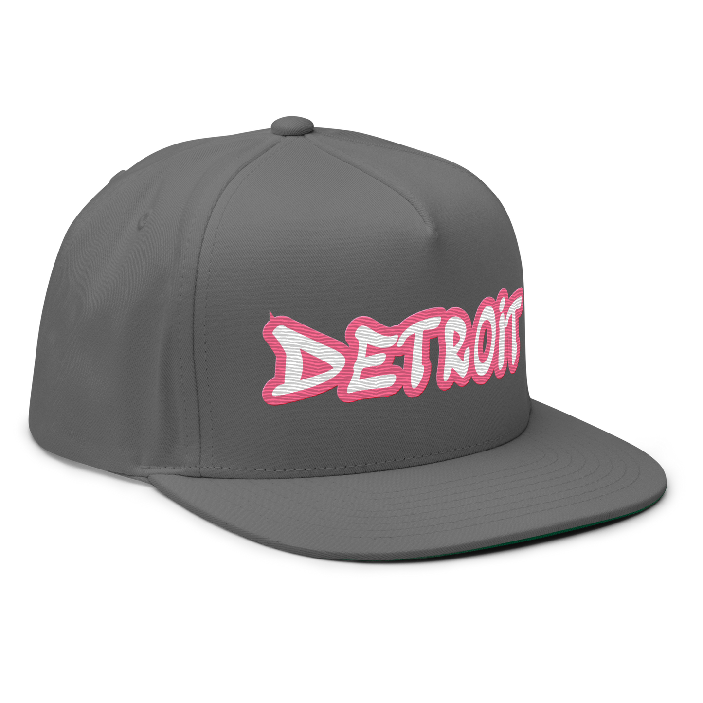 'Detroit' Flat Bill Snapback (Rhodochrosite Pink Tag Font)