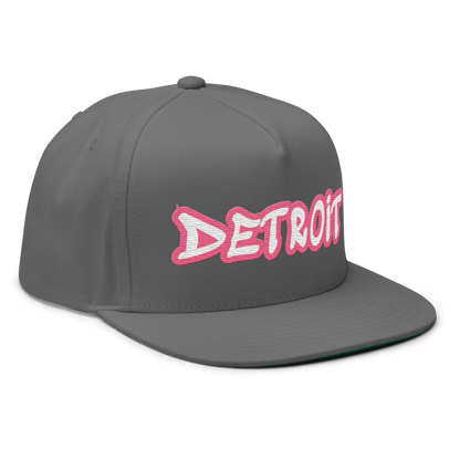 'Detroit' Flat Bill Snapback (Rhodochrosite Pink Tag Font)