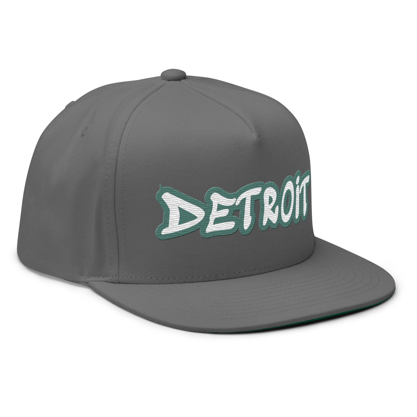 'Detroit' Flat Bill Snapback (Copper Green Tag Font)