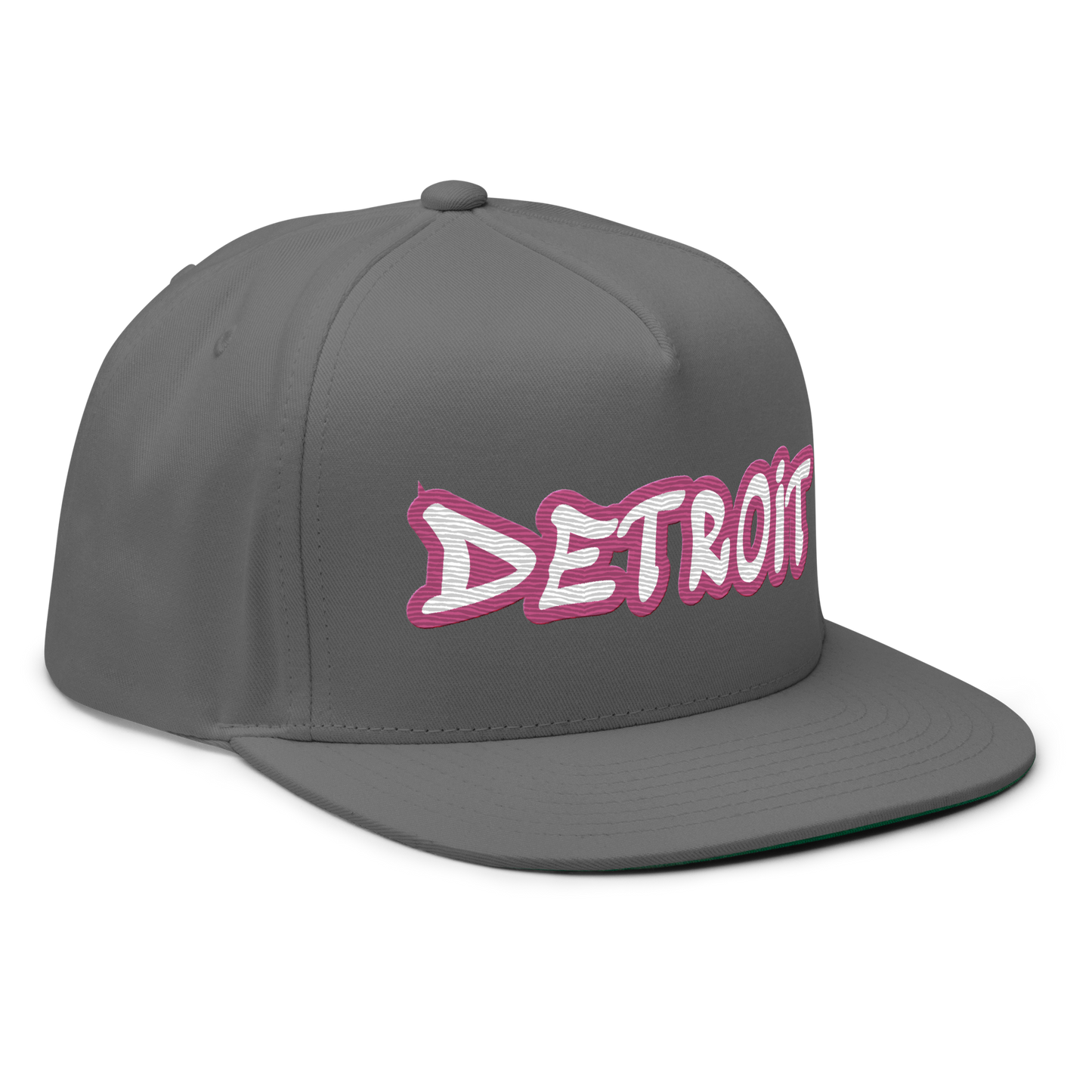 'Detroit' Flat Bill Snapback (Apple Blossom Pink Tag Font)