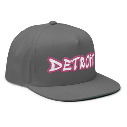 'Detroit' Flat Bill Snapback (Apple Blossom Pink Tag Font)