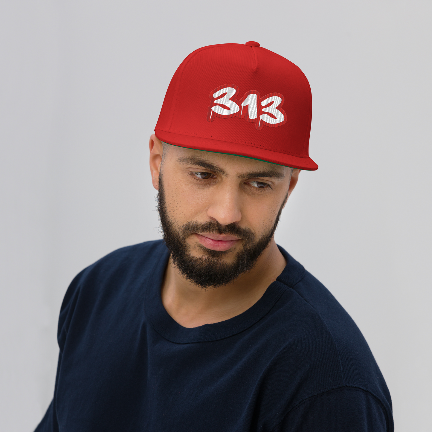 Detroit '313' Flat BIll Snapback (Aliform Red Tag Font)