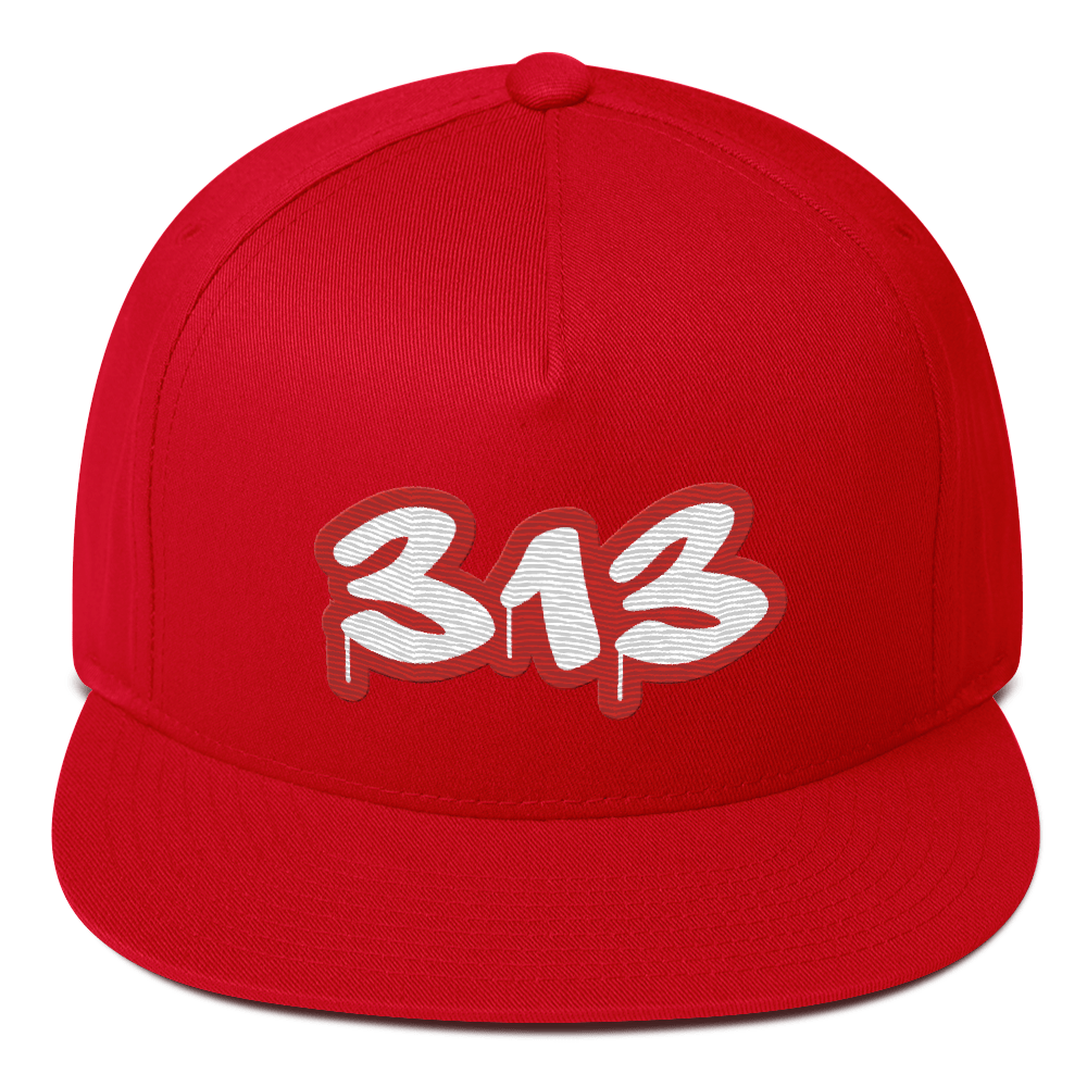 Detroit '313' Flat BIll Snapback (Aliform Red Tag Font)