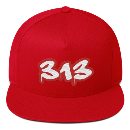 Detroit '313' Flat BIll Snapback (Aliform Red Tag Font)