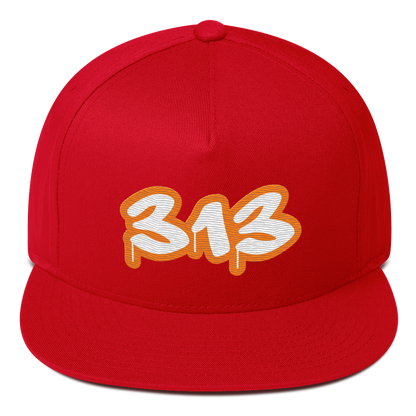 Detroit '313' Flat BIll Snapback (Orange Tag Font)