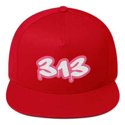 Detroit '313' Flat BIll Snapback (Rhodochrosite Pink Tag Font)