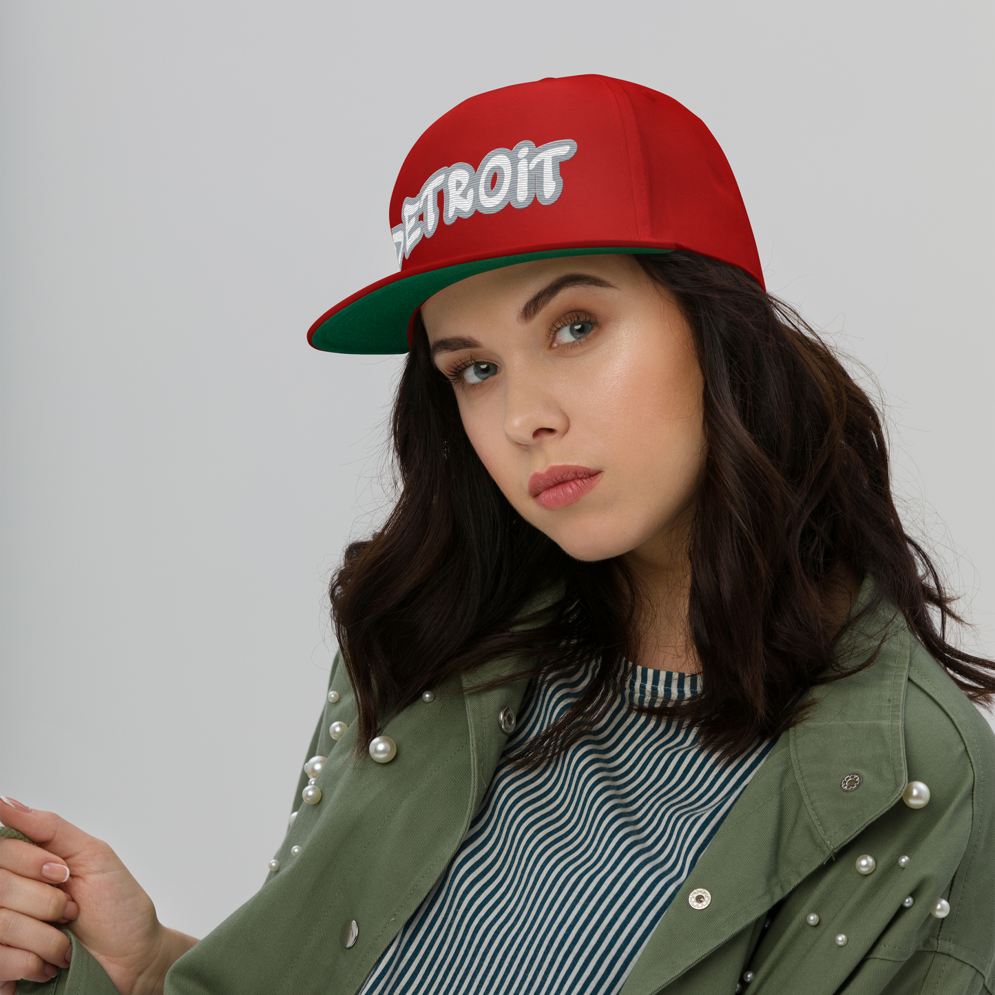 'Detroit' Flat Bill Snapback (Silver Tag Font)