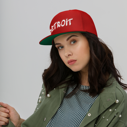 'Detroit' Flat Bill Snapback (Aliform Red Tag Font)