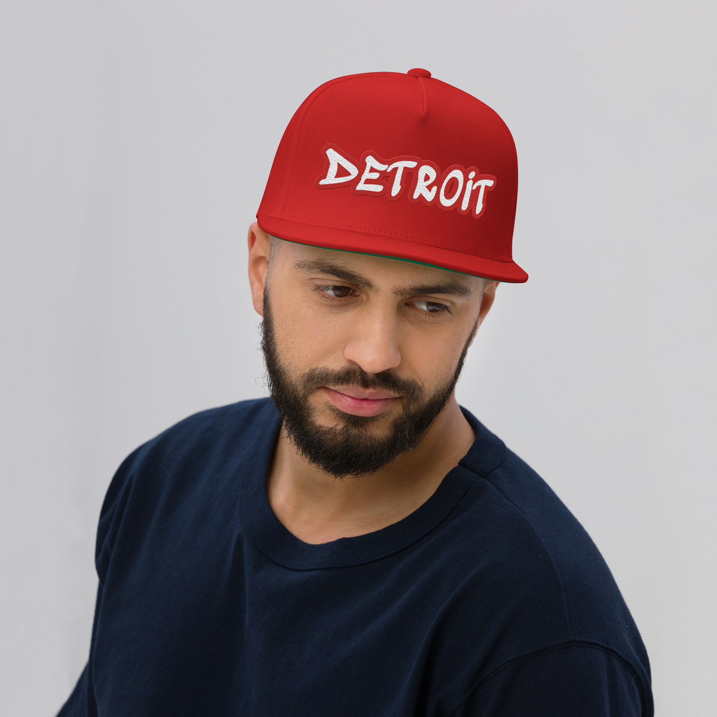 'Detroit' Flat Bill Snapback (Aliform Red Tag Font)