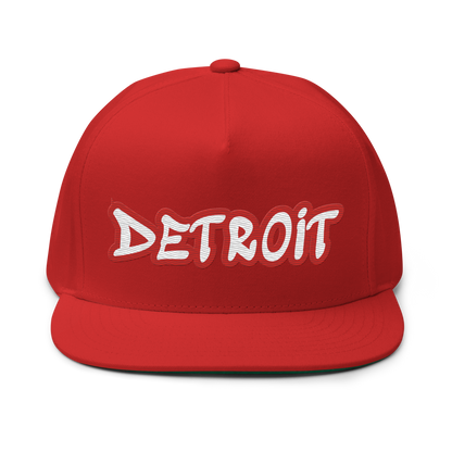 'Detroit' Flat Bill Snapback (Aliform Red Tag Font)