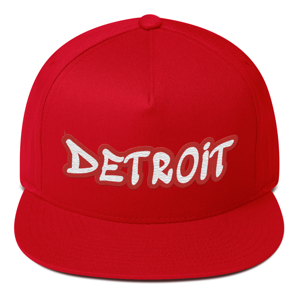 'Detroit' Flat Bill Snapback (Aliform Red Tag Font)