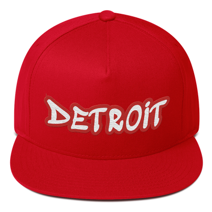 'Detroit' Flat Bill Snapback (Aliform Red Tag Font)