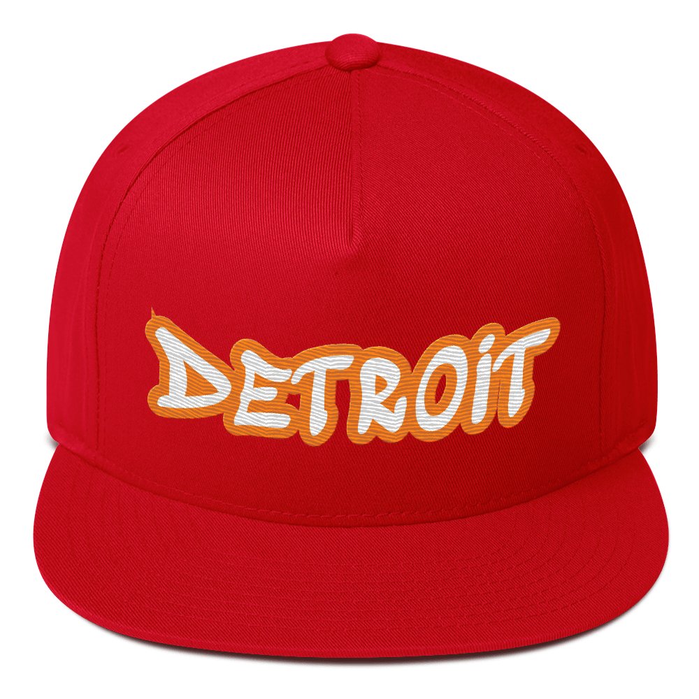 'Detroit' Flat Bill Snapback (Orange Tag Font)