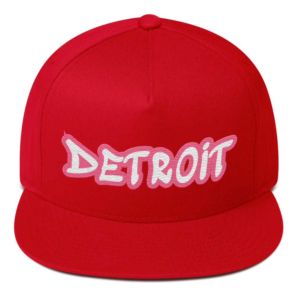 'Detroit' Flat Bill Snapback (Rhodochrosite Pink Tag Font)