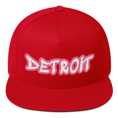 'Detroit' Flat Bill Snapback (Rhodochrosite Pink Tag Font)