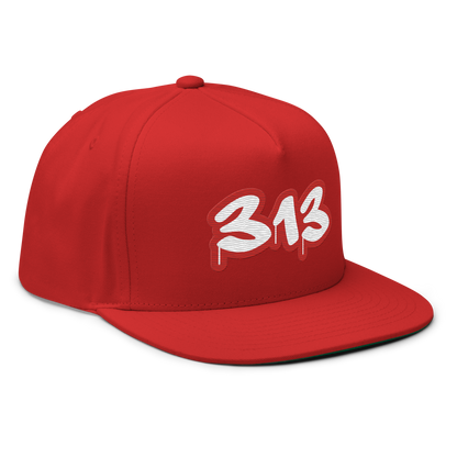 Detroit '313' Flat BIll Snapback (Aliform Red Tag Font)