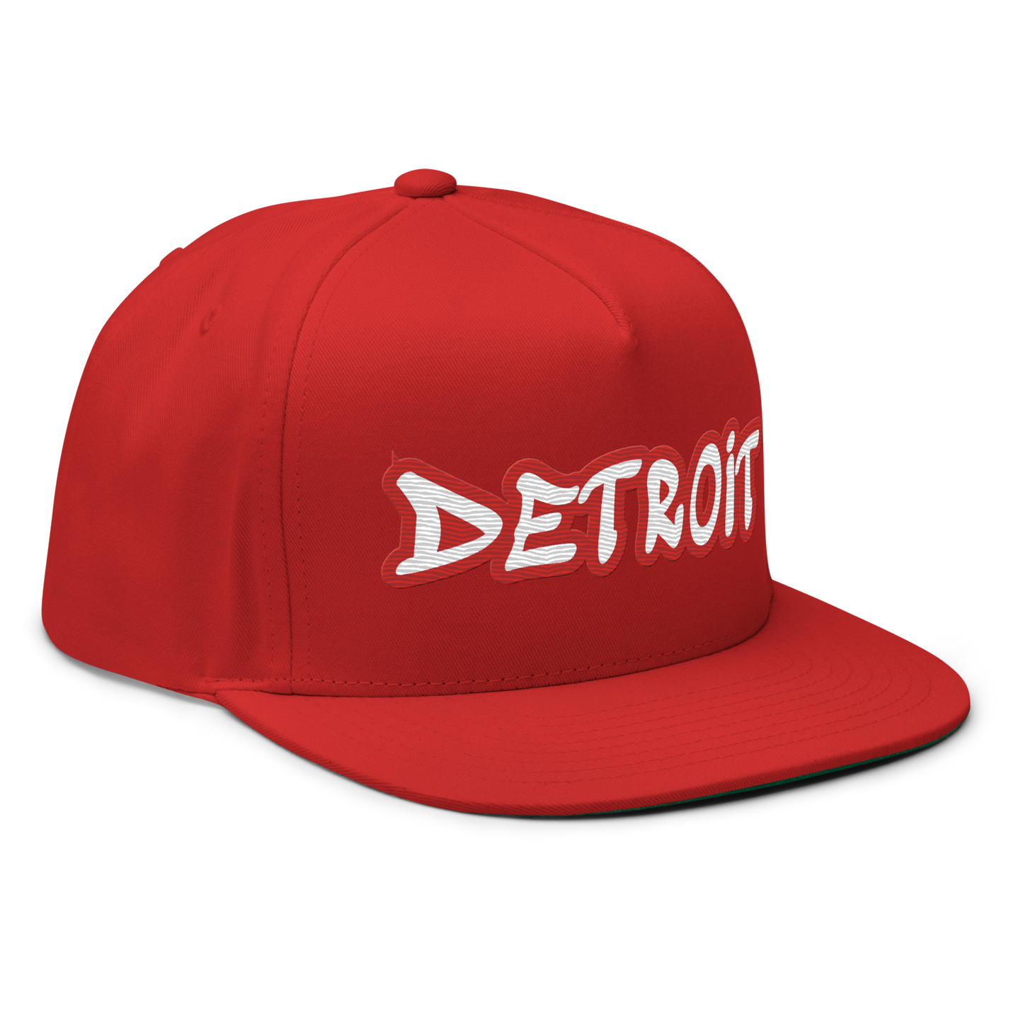 'Detroit' Flat Bill Snapback (Aliform Red Tag Font)