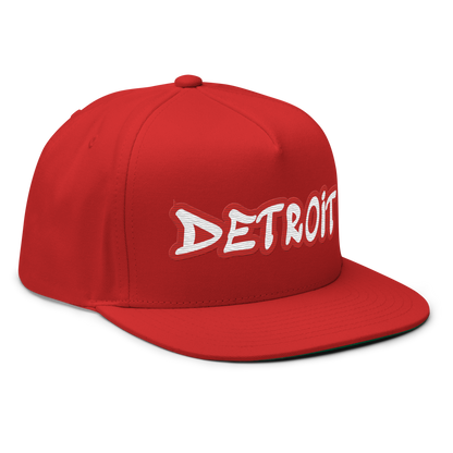 'Detroit' Flat Bill Snapback (Aliform Red Tag Font)