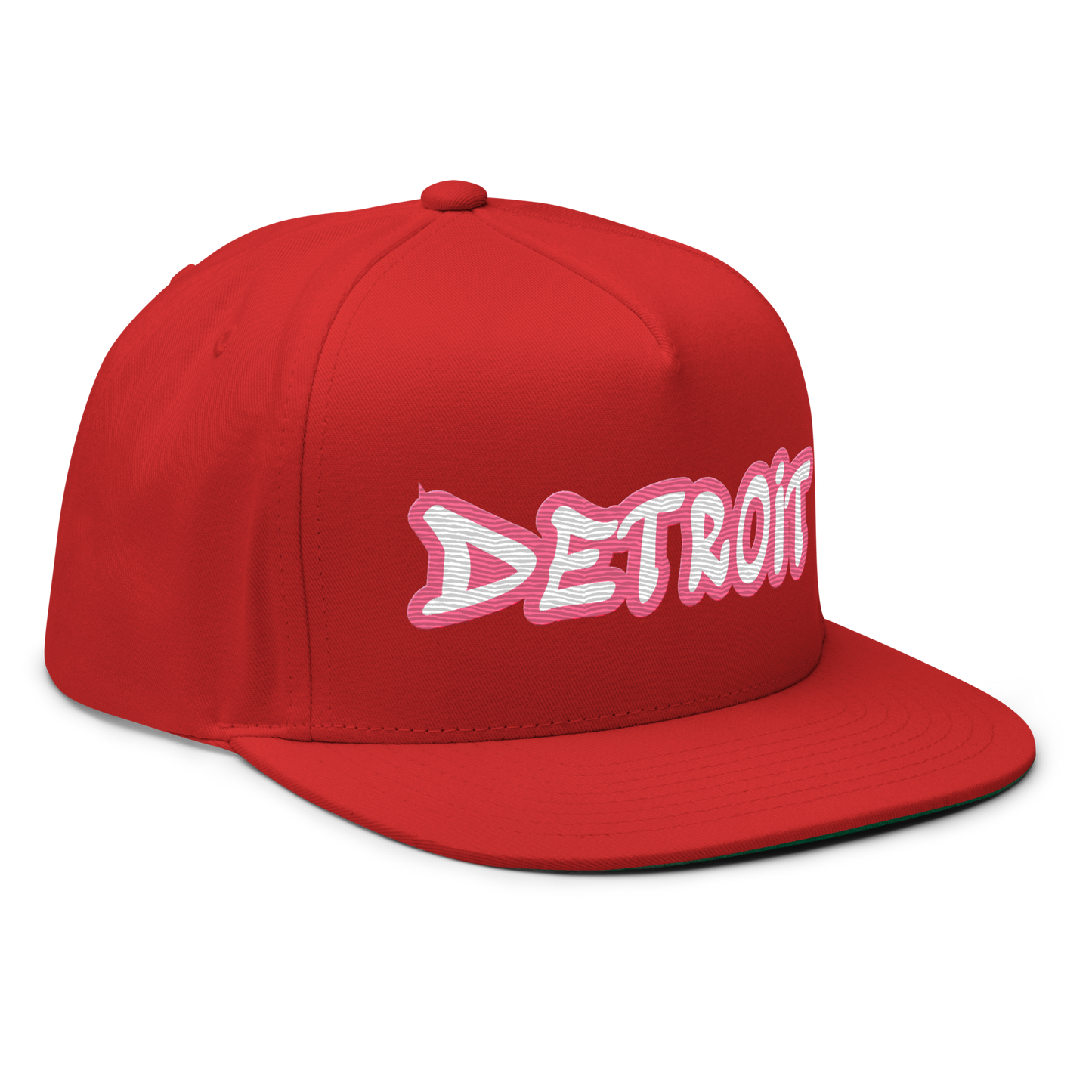 'Detroit' Flat Bill Snapback (Rhodochrosite Pink Tag Font)