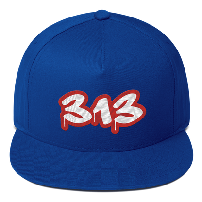 Detroit '313' Flat BIll Snapback (Aliform Red Tag Font)