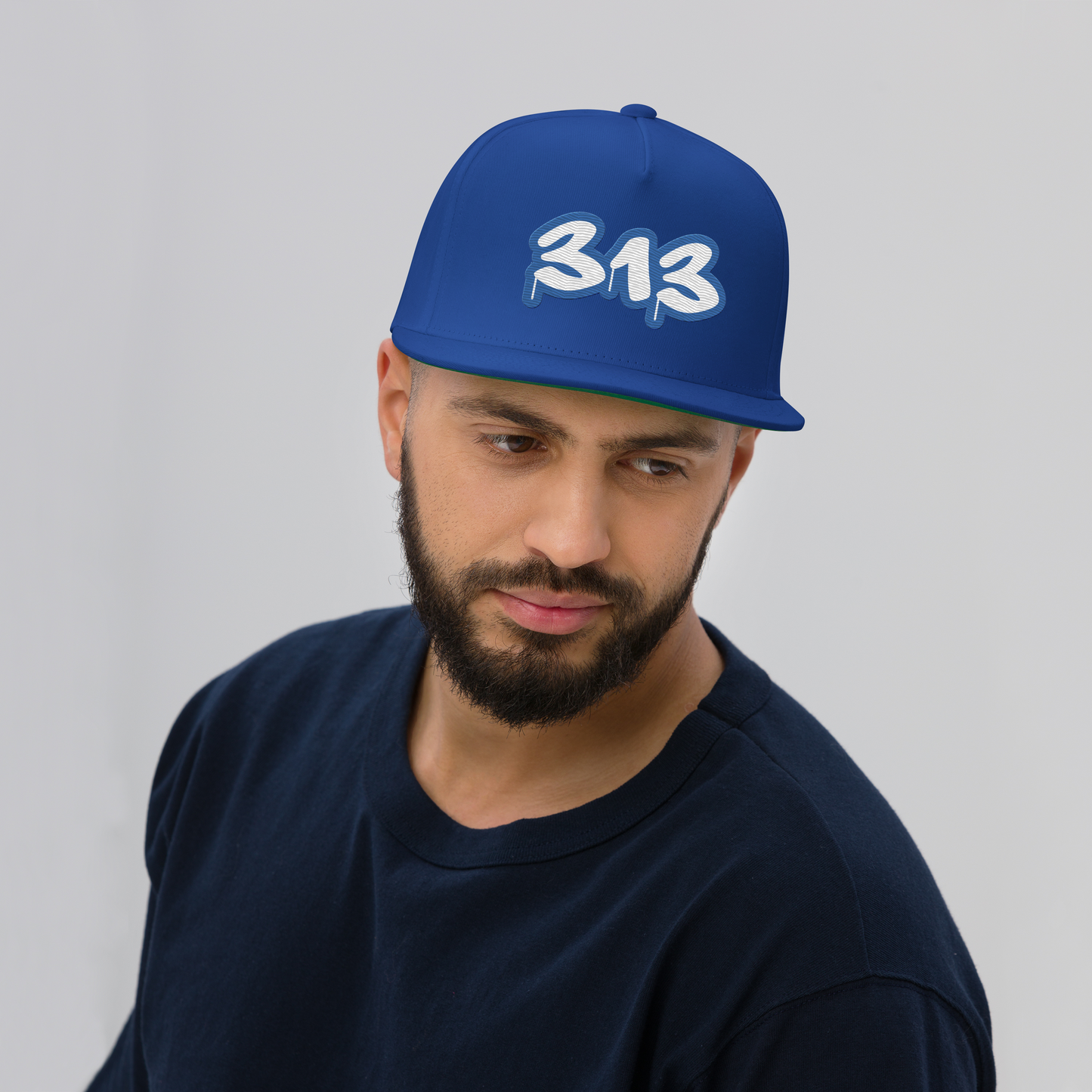 Detroit '313' Flat Bill Snapback (Motor Town Blue Tag Font)