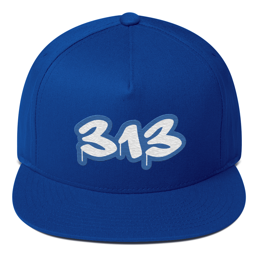 Detroit '313' Flat Bill Snapback (Motor Town Blue Tag Font)