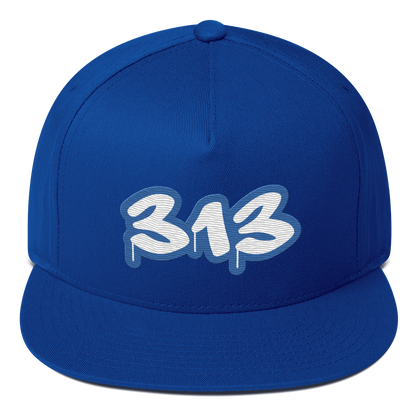 Detroit '313' Flat Bill Snapback (Motor Town Blue Tag Font)