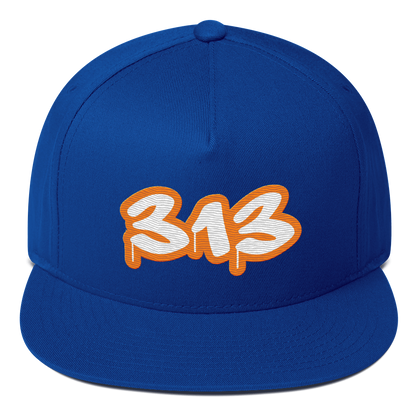 Detroit '313' Flat BIll Snapback (Orange Tag Font)