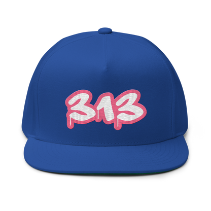 Detroit '313' Flat BIll Snapback (Rhodochrosite Pink Tag Font)