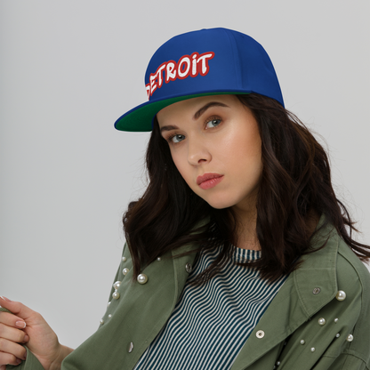 'Detroit' Flat Bill Snapback (Aliform Red Tag Font)