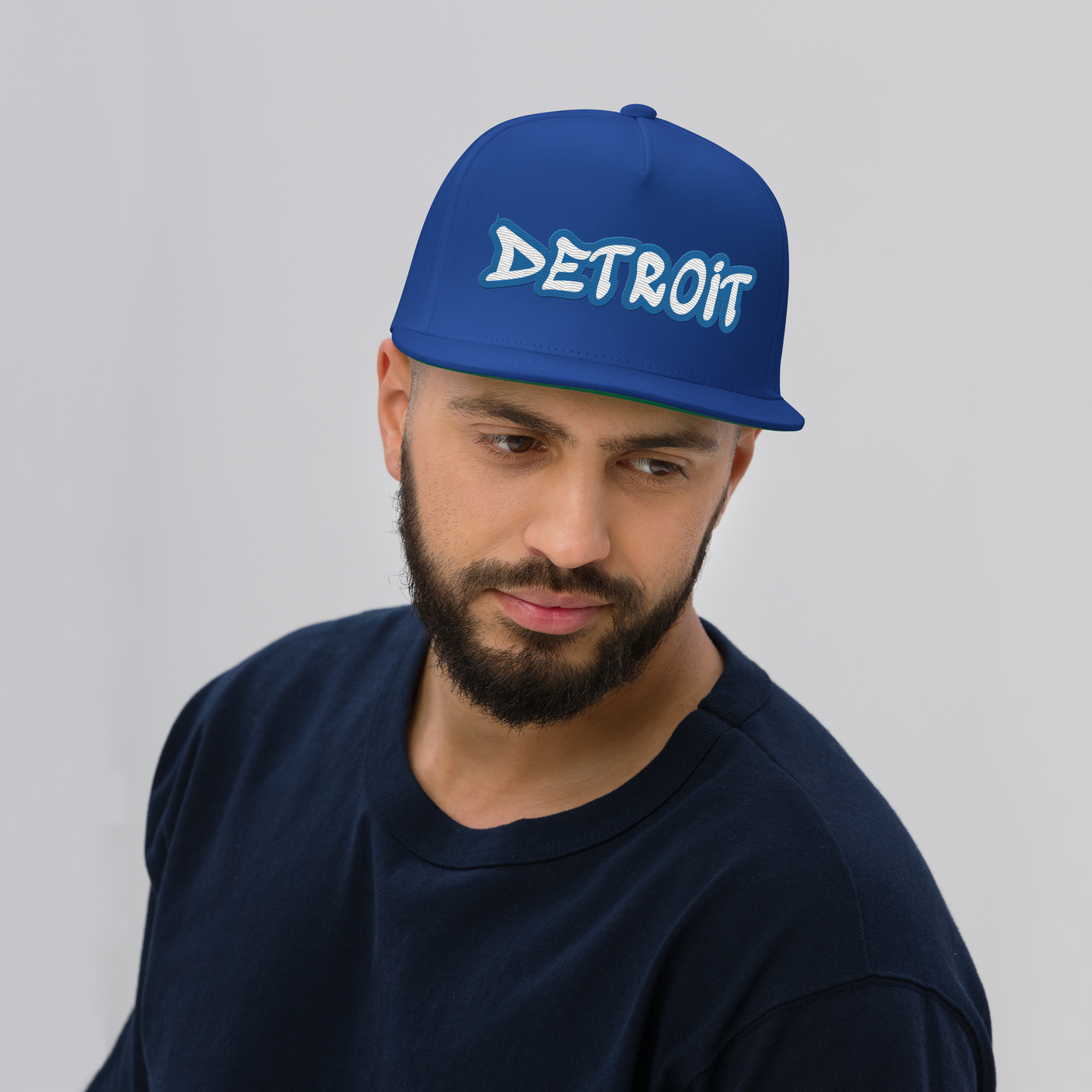 'Detroit' Flat Bill Snapback (Azure Tag Font)