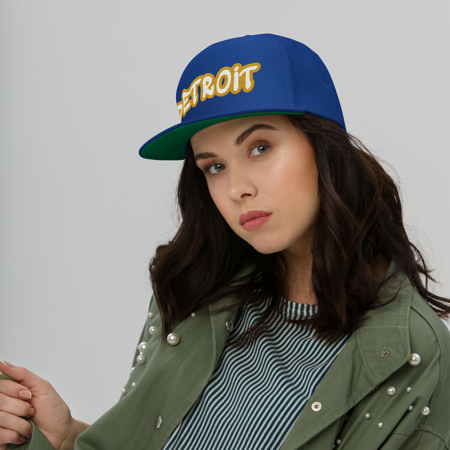 'Detroit' Flat Bill Snapback (Gold Tag Font)