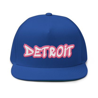 'Detroit' Flat Bill Snapback (Rhodochrosite Pink Tag Font)