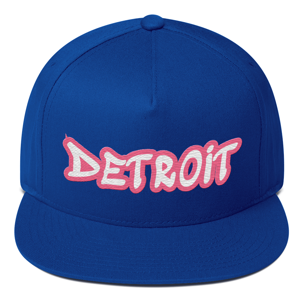 'Detroit' Flat Bill Snapback (Rhodochrosite Pink Tag Font)