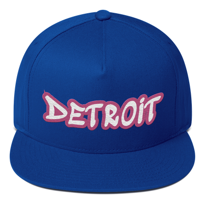 'Detroit' Flat Bill Snapback (Apple Blossom Pink Tag Font)