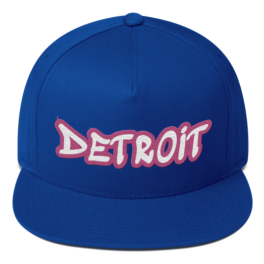 'Detroit' Flat Bill Snapback (Apple Blossom Pink Tag Font)