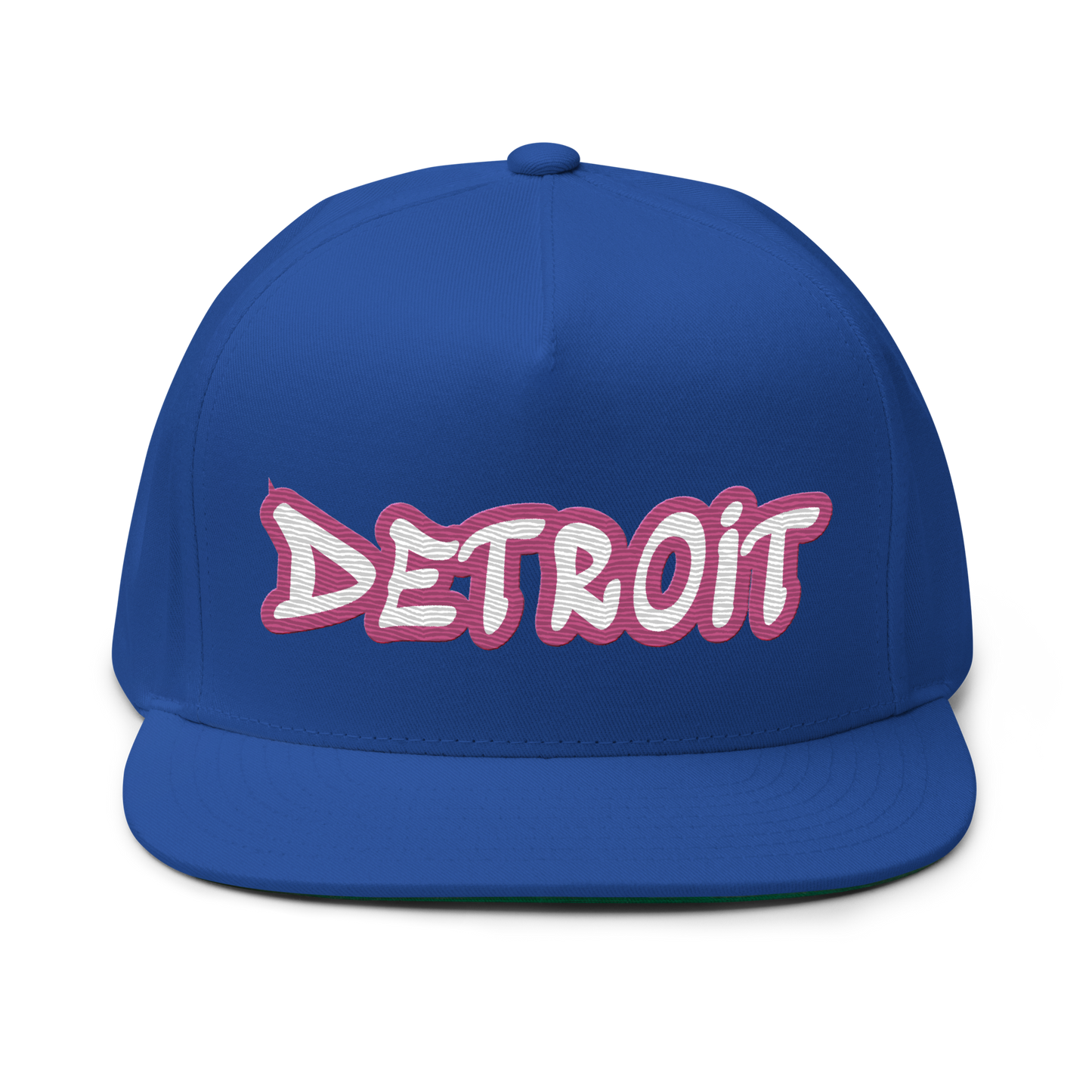 'Detroit' Flat Bill Snapback (Apple Blossom Pink Tag Font)