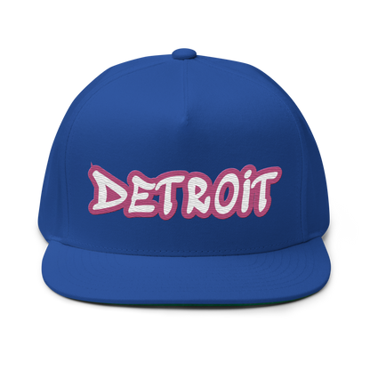 'Detroit' Flat Bill Snapback (Apple Blossom Pink Tag Font)