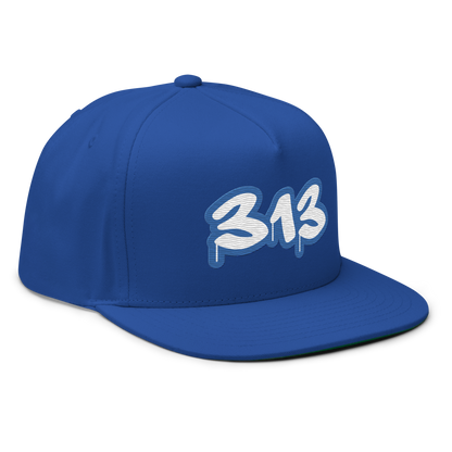 Detroit '313' Flat Bill Snapback (Motor Town Blue Tag Font)