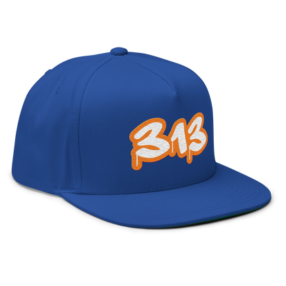 Detroit '313' Flat BIll Snapback (Orange Tag Font)