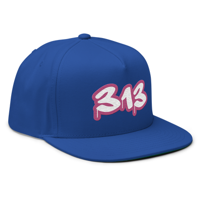 Detroit '313' Flat BIll Snapback (Apple Blossom Pink Tag Font)