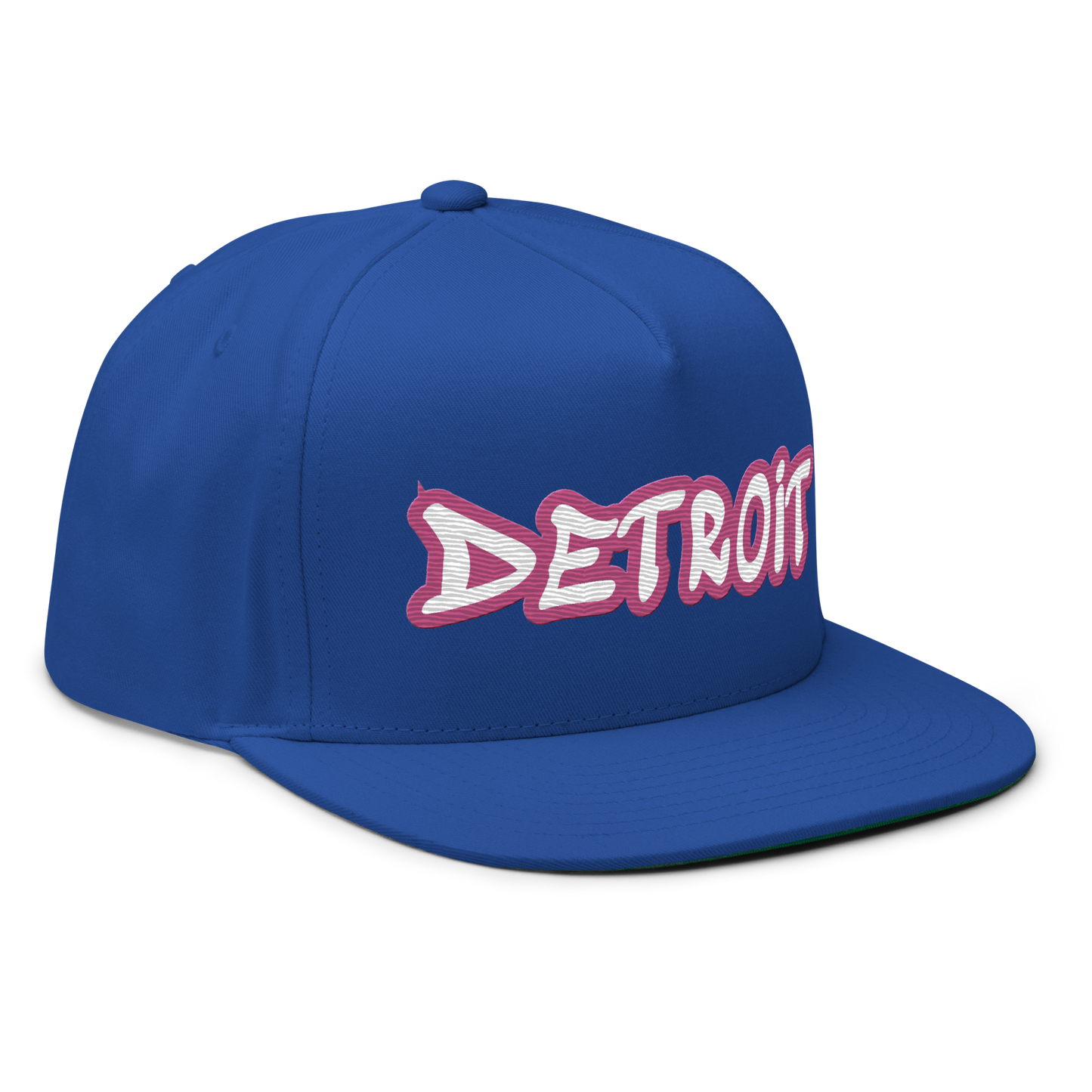 'Detroit' Flat Bill Snapback (Apple Blossom Pink Tag Font)