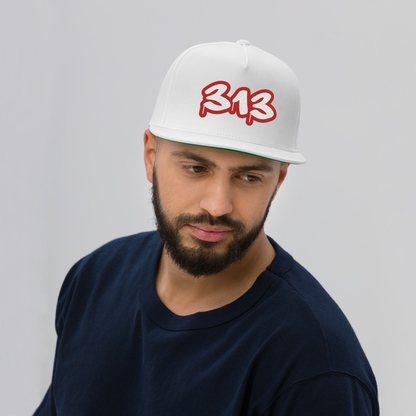 Detroit '313' Flat BIll Snapback (Aliform Red Tag Font)