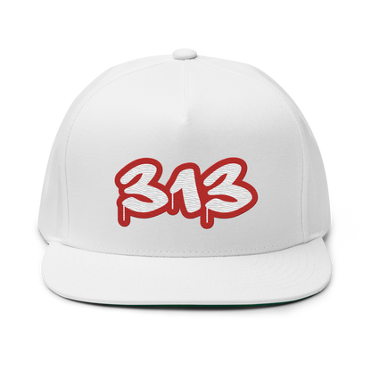 Detroit '313' Flat BIll Snapback (Aliform Red Tag Font)