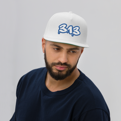 Detroit '313' Flat Bill Snapback (Motor Town Blue Tag Font)