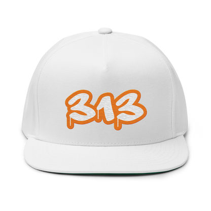 Detroit '313' Flat BIll Snapback (Orange Tag Font)